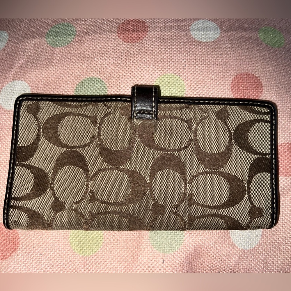 Coach Signature Brown Canvas Wallet with Dark Brown Trim - Picture 6 of 10